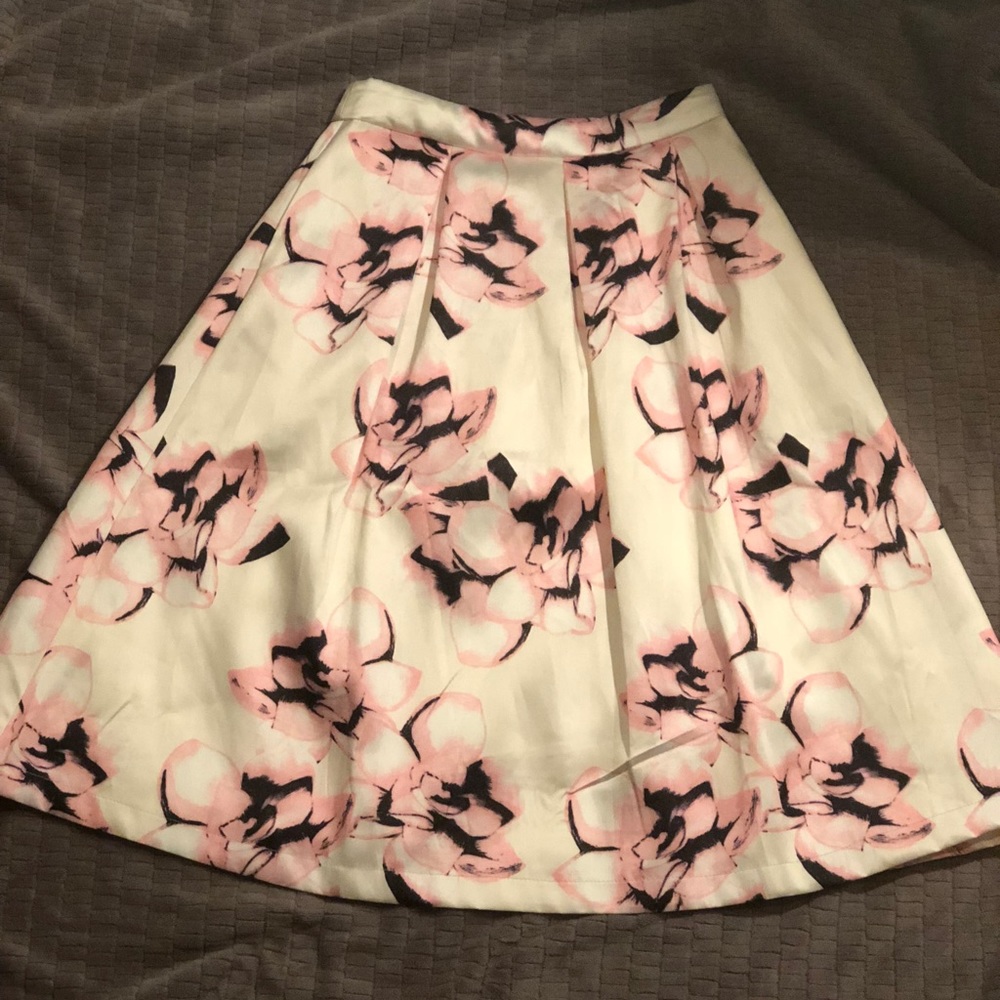 High waisted white and pink floral skirt